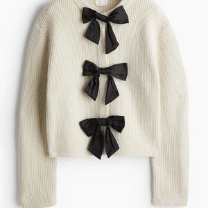 H&M Cream Cardigan with Black Bow Details